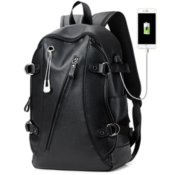 

Men PU Leather Travel Backpacks Large Capacity Casual Backpack 15-inch Laptop Backpack USB Recharging Male Bag Mochila