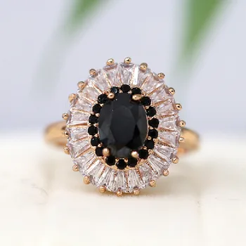

18K Rose Gold Plated Ring 8*6mm Oval Cut Black Spinel Ring Halo Ring Anniversarry Ring Black CZ Ring Cooper Ring Gift Ring