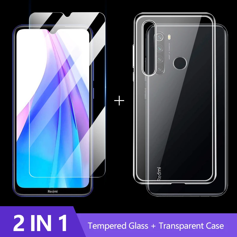 2 in 1 2 в 1: чехол+ Защитная Стекло для redmi note 8t защитная пленка 9H для экрана из закаленного стекла для xiaomi redmi note 8t задняя крышка чехол - Цвет: 2 in 1