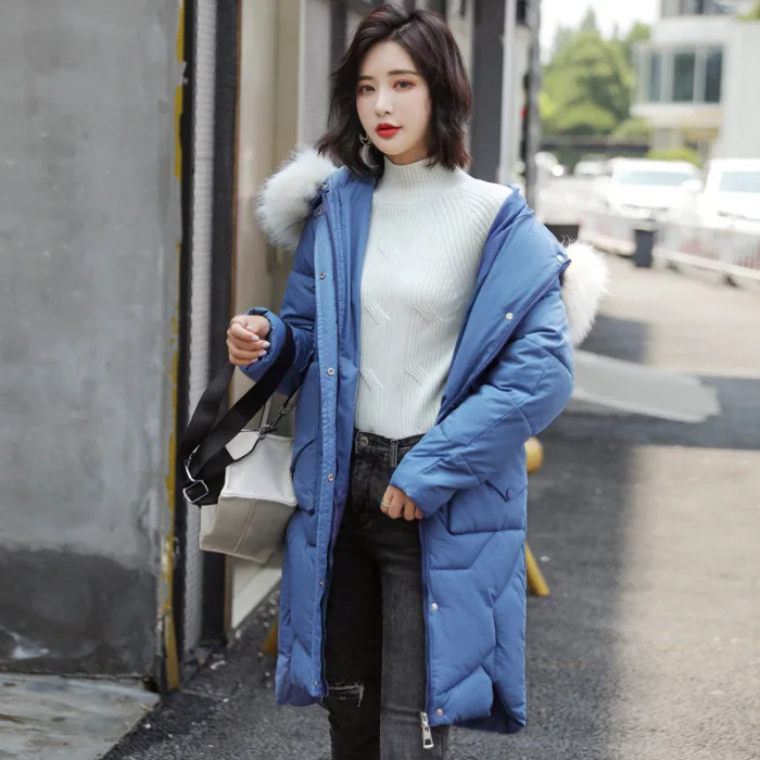 

Large Fur Collar down Cotton Women's Mid-length Winter New Style Korean-style Loose-Fit Slimming Thick Cotton-padded Clothes War