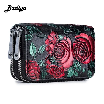 

New Fashion Retro Women Wallet RFID Genuine Leather Short Clutch Bag Multi Slots Credit Card Holder Printing Zipper Coin Purse
