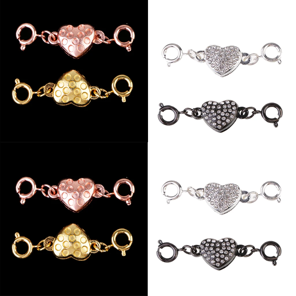 8 Sets Magnetic Connector Clasps for Jewelry Necklace Bracelet Rhinestone Heart Style Snap Clasp Ends Craft DIY Findings
