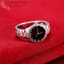 Новый стерлингового серебра 925 серебряных колец для Для женщин 10 мм декоративные часы палец кольцо Размер 6, 7, 8, 9, обручальное кольцо для