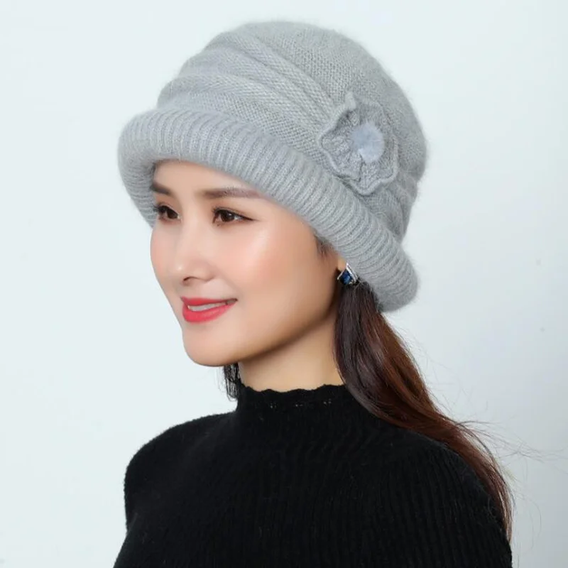 Grey Winter Bucket Hat For Women Lady Fashion Thickened Soft Warm Fishing Cap Outdoor Hat Panama Cap - Цвет: Grey