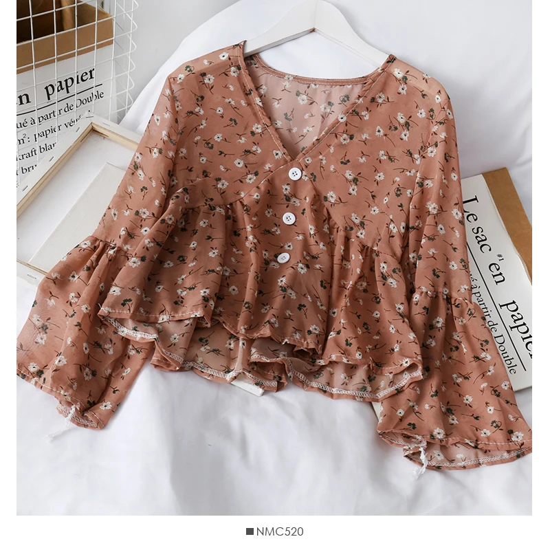 HELIAR Women Flower Printed 2020 Summer Blouse Women Buttoned Up Blouse For Women Casual Long Sleeve Blouse For Women