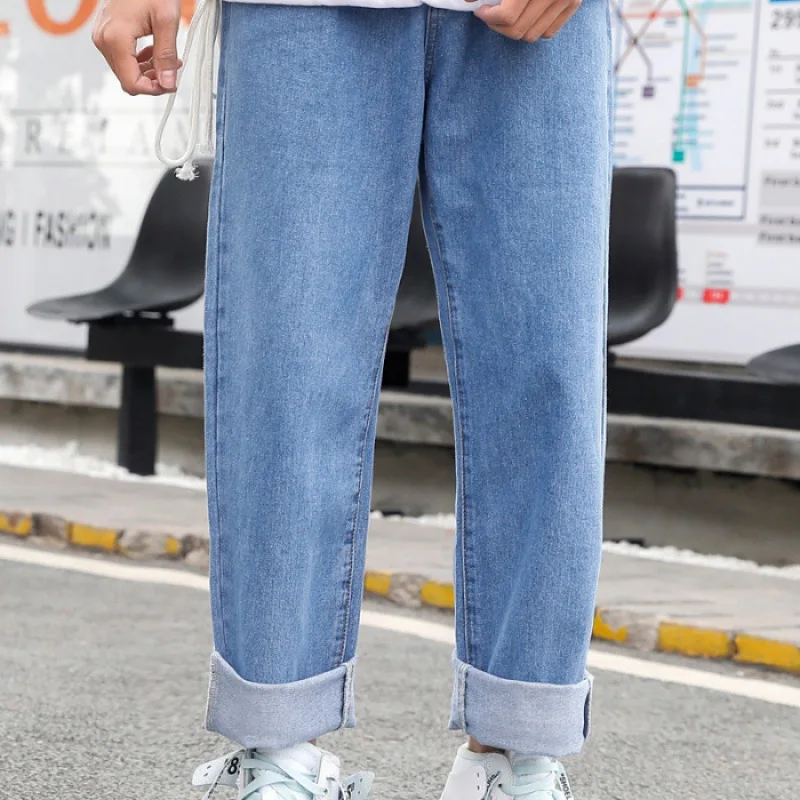 

New Style Jeans Popular Brand Loose Straight Korean-style Trend Pendant Sense Dad Pants Hong Kong Flavor Pants Men's Wide-Leg Bi
