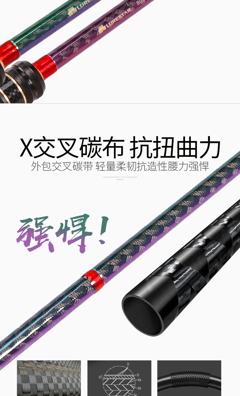 Fishing Rod Lurestar Fuji Guides High Carbon Bass Rod Lure 1.98M-2.58M Spinning/Casting Fishing Rod ML/M actiong