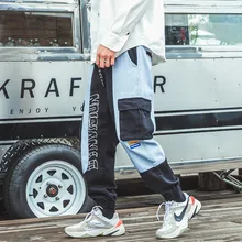 Брюки-карго Для мужчин джоггеры уличная одежда в стиле «хип-хоп», улица контраст комбинезоны различных цветов Для Мужчин's луча стопы модная Корейская версия брюки S-XXL