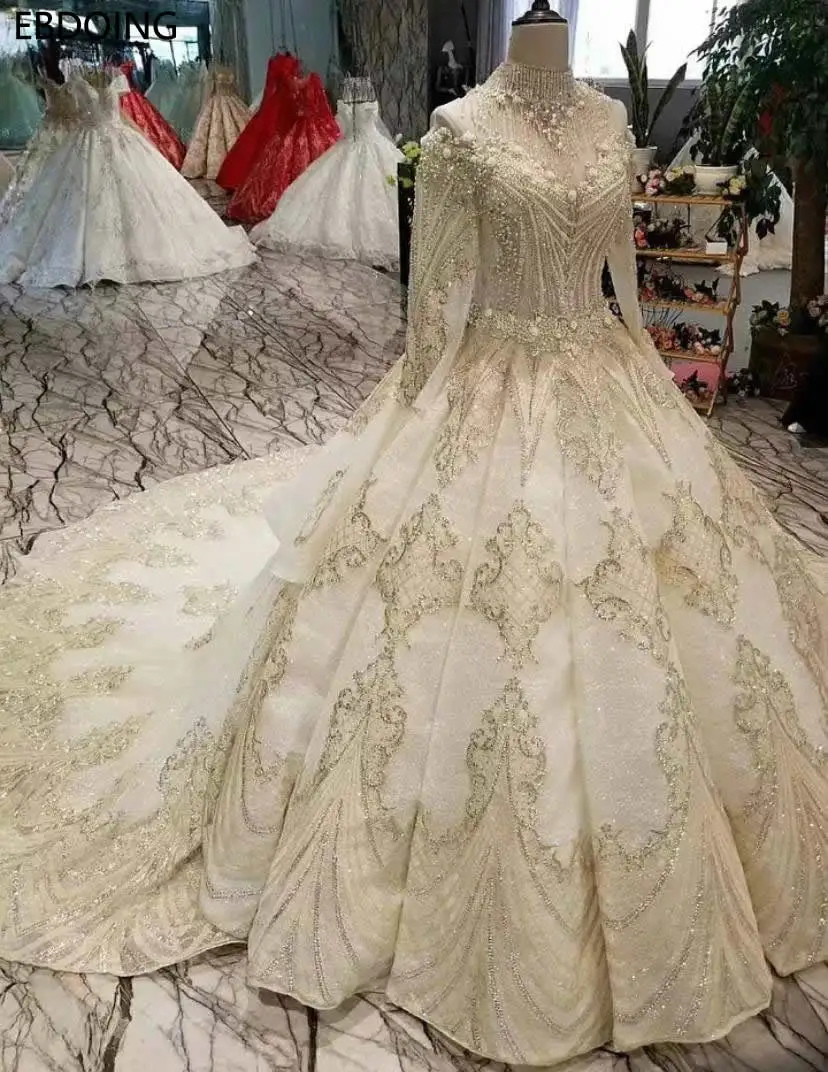 Vestidos De Novia роскошное бальное свадебное платье с длинными рукавами со шлейфом на шнуровке платье невесты размера плюс свадебное платье