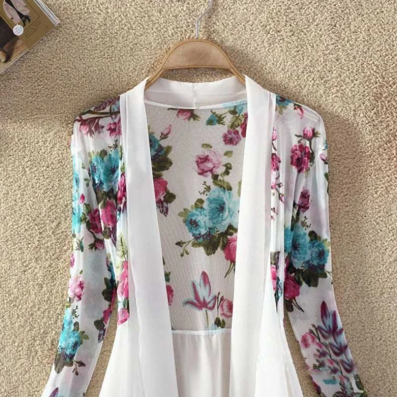 Women Long Chiffon Floral Sunscreen Ladies Cardigan Blouses Summer Beach Ladies Shirt Tops 2020 2