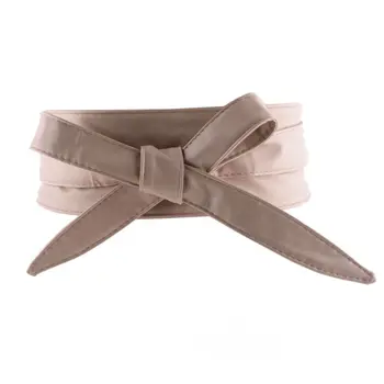 

Simple Faux Leather Ladies Wide Belt Retro High Waist Lacing Bowknot Waistband 2XPC