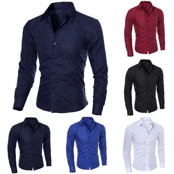 

2019 new fashion men's pure color collar shirt long-sleeved slim shirt hot selling close-fitting classic shirt