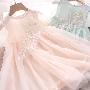 

2020 Summer Girls Embroidered Beads Flower Dress Children's Clothing Wholesale