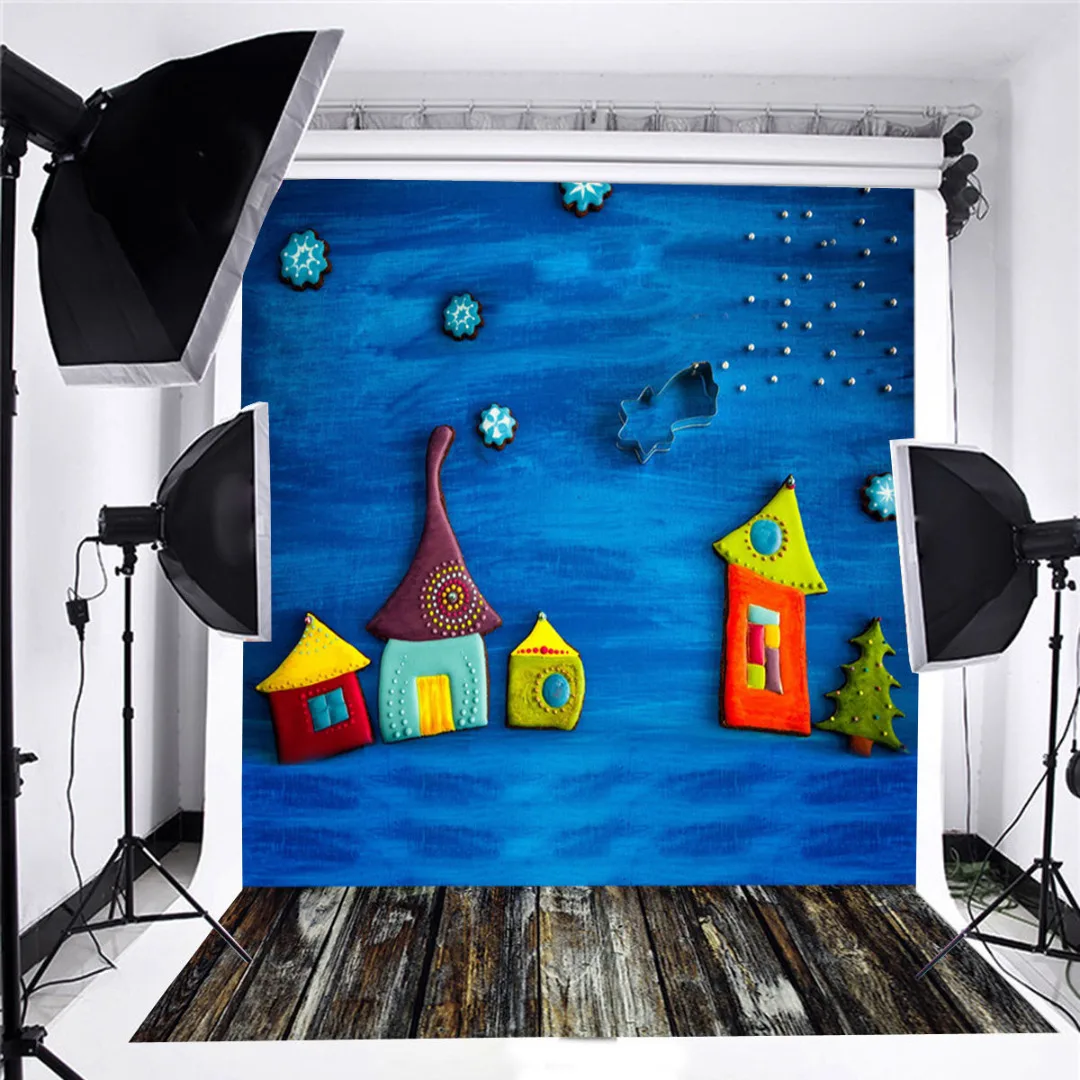 3x5FT Wood Star Ningt Blue Child Photography Backdrop Studio Background Prop