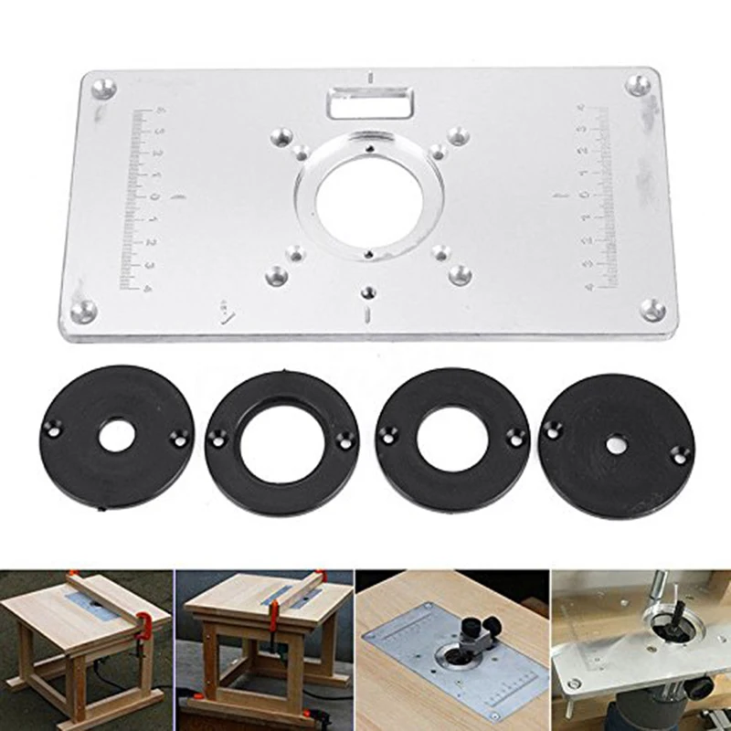Router Table Plate 700C Aluminum Router Table Insert Plate + 4 Rings Screws for Woodworking Benches, 235mm x 120mm x 8mm(9.3inch