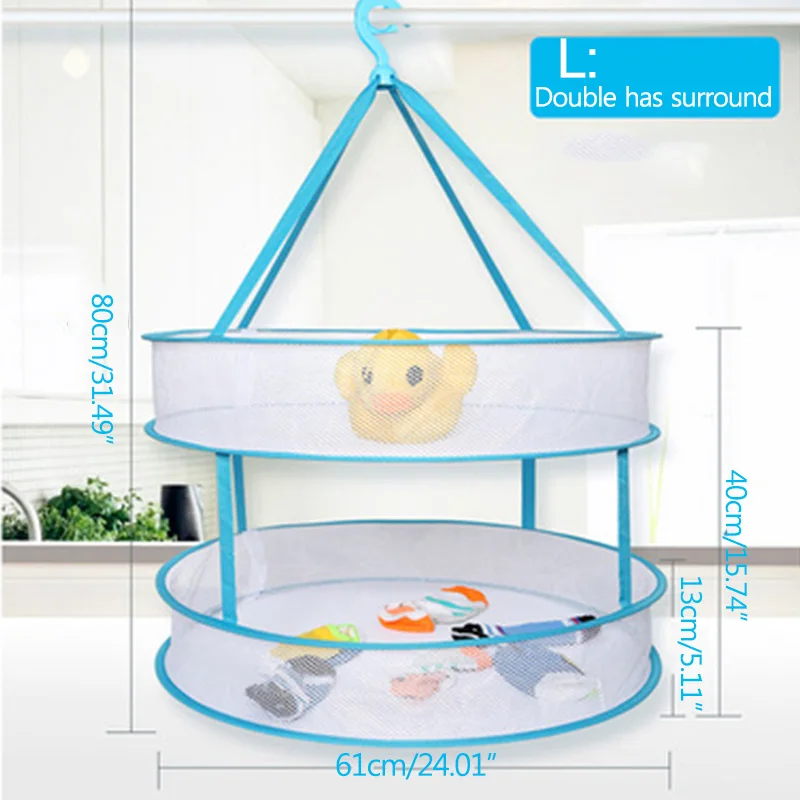 Blue Корзина для одежды для дома, ветрозащитная корзина для одежды, многофункциональная Складная сетка для одежды, один двойной слой, трехслойная сушилка - Цвет: Blue