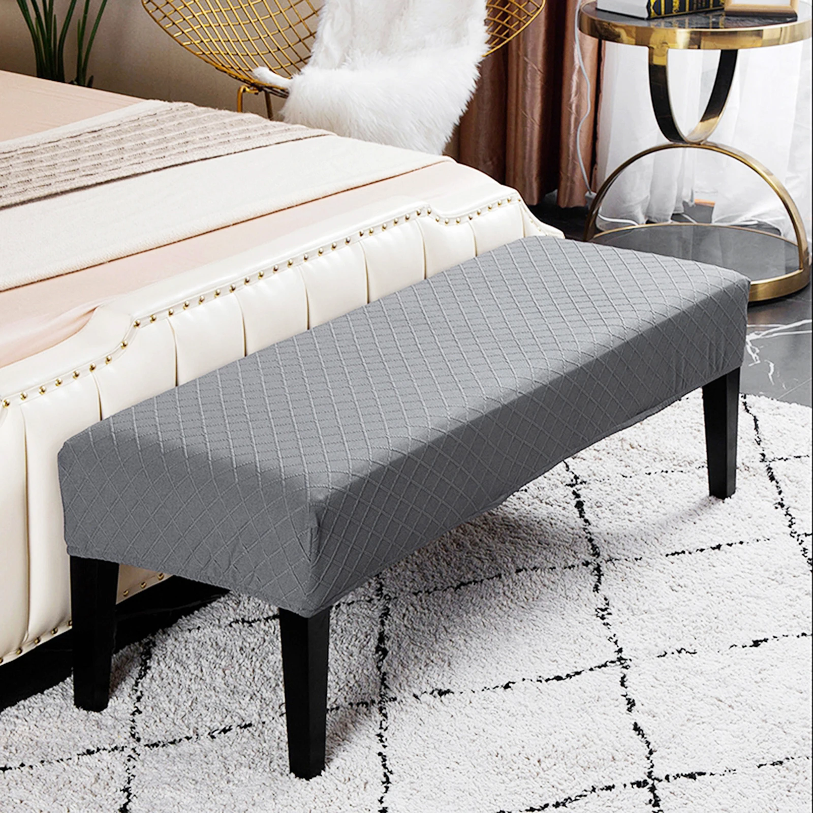 Dining Bench Slip Cover Long Stool Seat Protector Stretch Removable Dustproof