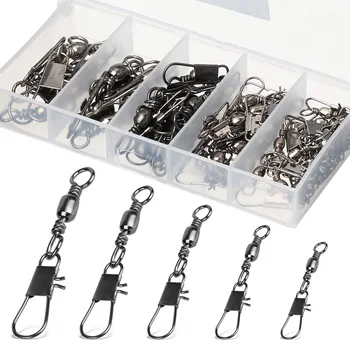 

DONQL 50/100/Pcs Fishing Connector Bearing Swivels Interlock Snap Fishhook Lure Line Connector Winter Fishing Tackle Accessories