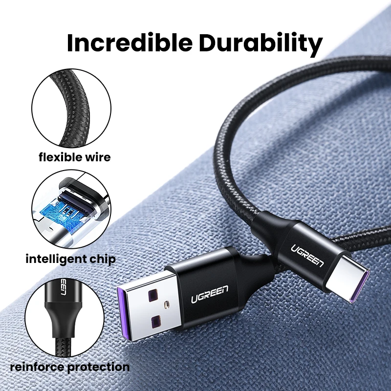 Ugreen 5A USB Type C кабель для Huawei P40 Pro Mate 30 P30 Supercharge 40 Вт Быстрая зарядка зарядный