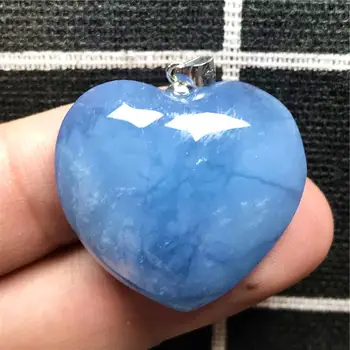

Top Natural Heart Ocean Blue Aquamarine Necklace Pendant For Woman Man Clear Crystal Silver 27x9mm Beads Gemstone Jewelry AAAAA