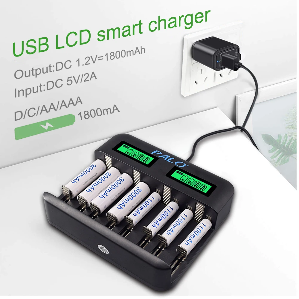 PALO ЖК-дисплей USB Smart AA зарядное устройство для AA AAA SC C D размер аккумуляторная батарея+ 1,2 в AA AAA перезаряжаемые батареи