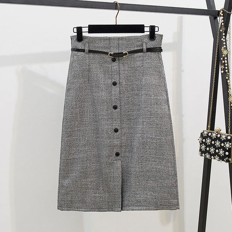 Gray Skirt Trytree Осень Зима Женский комплект из двух предметов Повседневная водолазка с бантом вязаные Топы+ юбка Кнопка Мода Офис Леди комплект из 2 предметов - Цвет: Gray Skirt