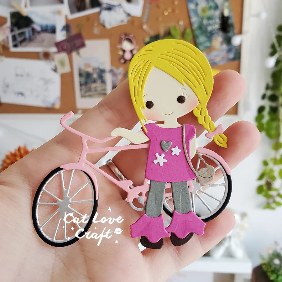 자전거 소녀 스케이트 보드 소년 금속 절단 다이 스크랩북 스텐실 다이 컷 카드 만들기 DIY 공예 엠보싱 2021 년 새로운 다이