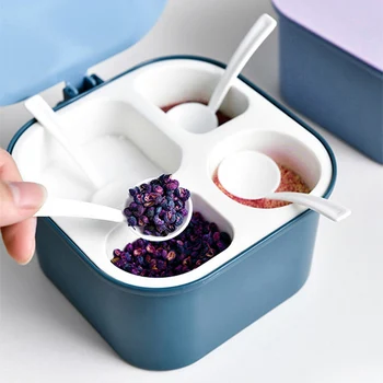 

Spice Pots Four Compartment Condiment Multi-Grid Spice Jar Seasoning Boxes Kitchen Round Storage Box Home condiment Container