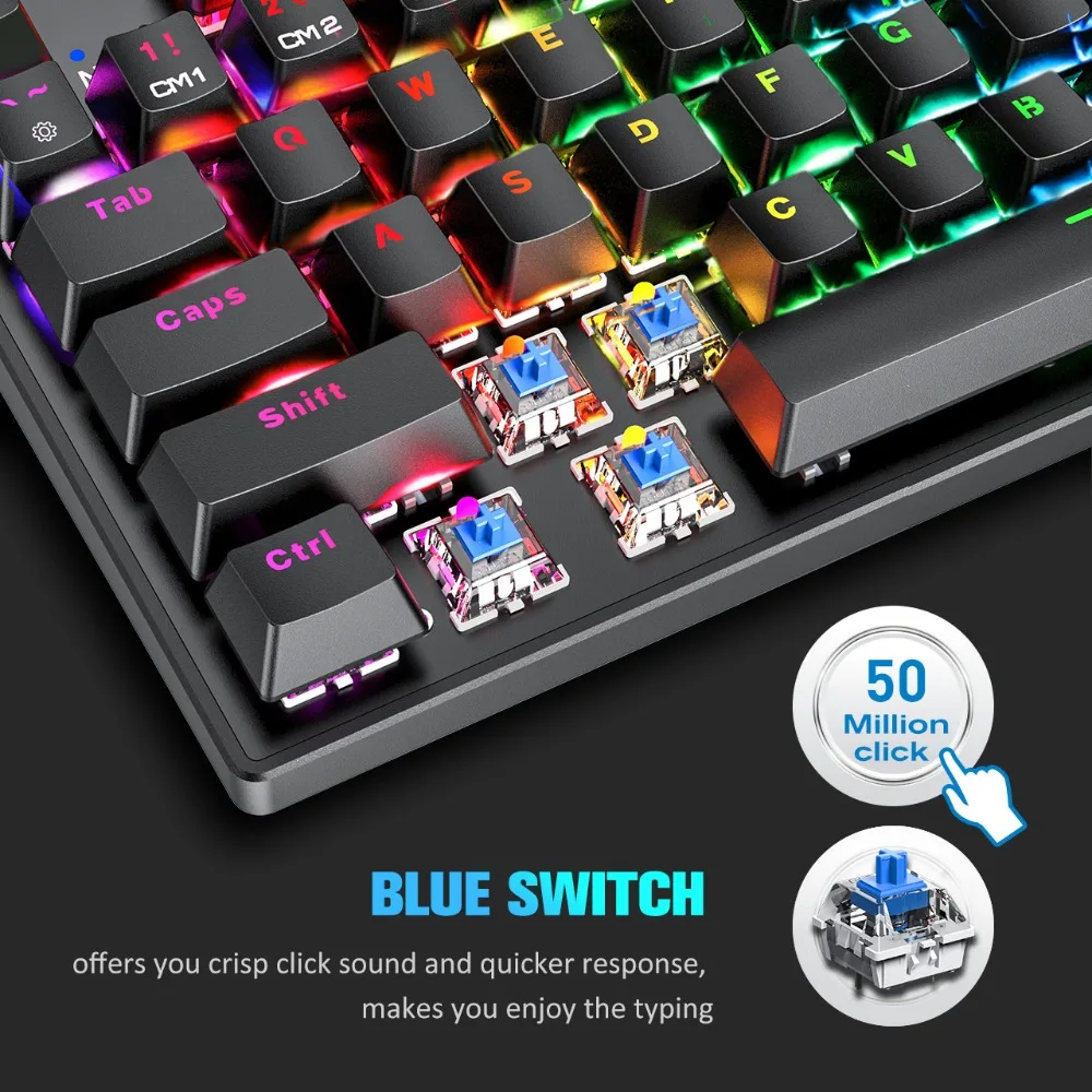 VicTsing PC259 Mechanical Keyboard RGB USB Wired Gaming Keybaord Blue Switch With 96 Keycaps Customized RGB Backlit For PC Gamer (2)