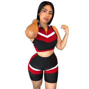 

2020 New Arrival Casual Suit Color Matching Sleeveless Top Shorts Two-Piece Set European and American Women's Clothing