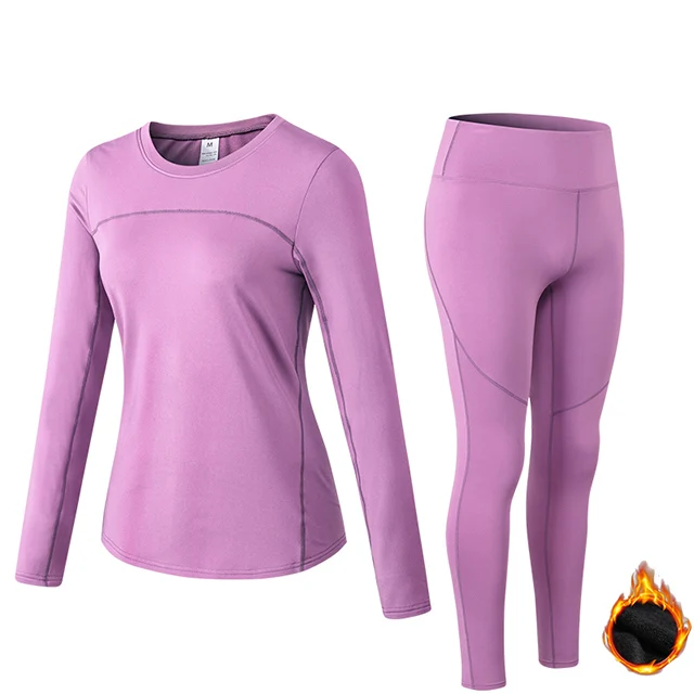 2020 Winter Warm Fleece 2Pcs Sport Suit Women Gym Fitness Quick Dry Stretch Yoga Running Set Sportswear Workout Tracksuit Custom