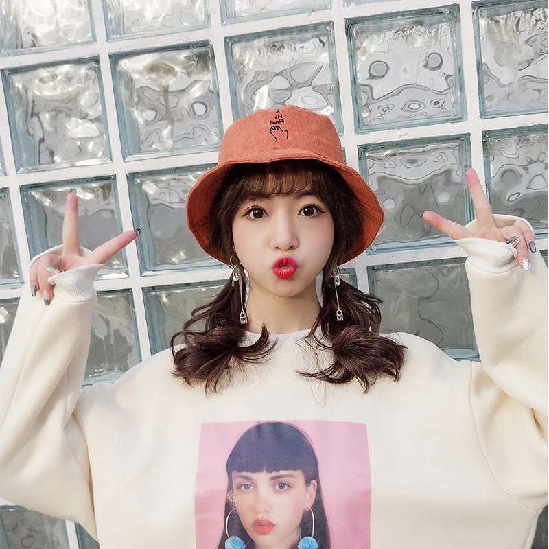 SP& CITY Женская однотонная Милая Панама Harajuku, женская шапка с вышитыми буквами, личная Рыбацкая шляпа, Повседневная Удобная дышащая шляпа