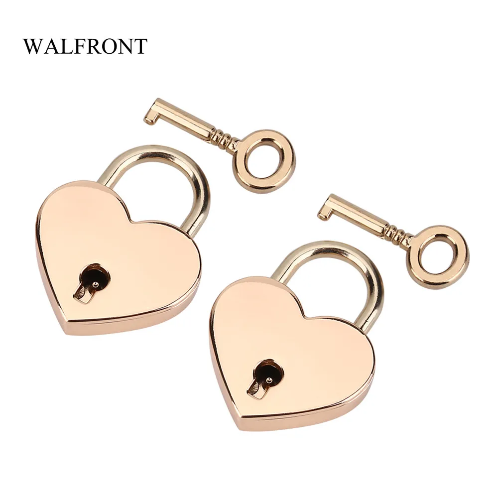 

WALFRONT 2sets Heart-shaped Padlock with Key Zinc Metal Rose Gold Skeleton Key Luggage Diary Book Jewelry Box Mini Key Lock New