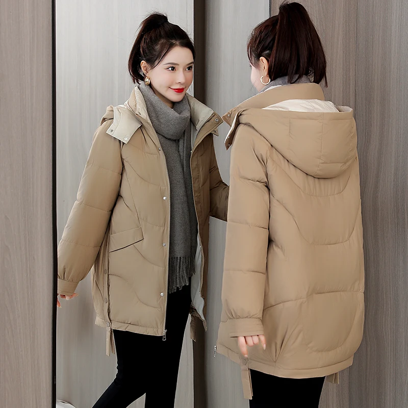 2022 Winter Jacket Women Hooded Long Parkas Mujer Parker Slim Puffer Jacket Overcoat Thick Dwom Cotton Padded CoatA742