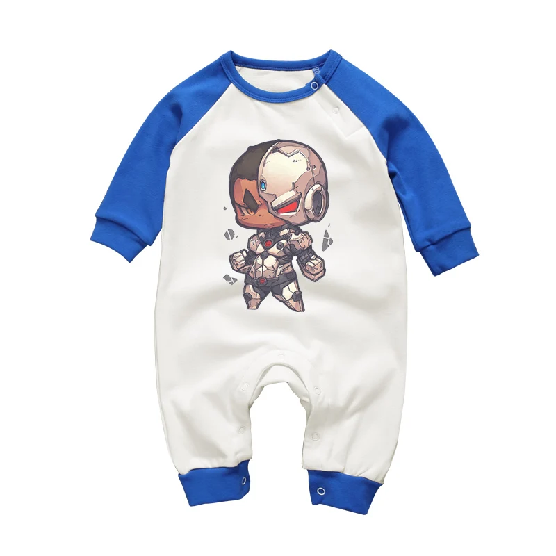 

Newborn Baby Boys Super Hero Cyborg Costumes Rompers Long Sleeve Cartoon Printing Toddler Brand Jumpsuit One-pieces