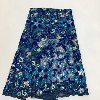 

2020 Latest French Nigerian Net Lace,African Velvet Tulle Mesh Sequence Lace Fabric High Quality For Wedding Dress 5Yards