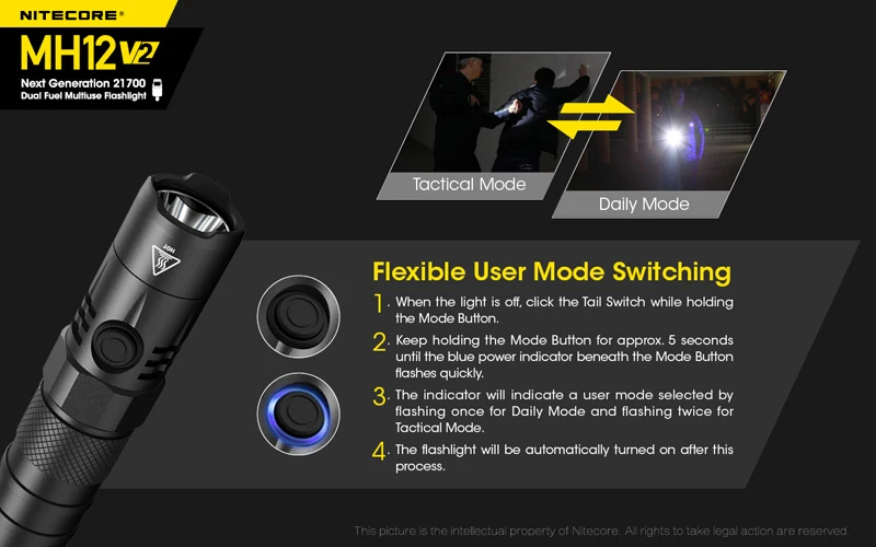 NITECORE MH12 V2 1200 Lumens 21700 Multiuse Flashlight (19)
