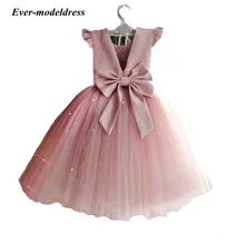 2021 Peach Pink Flower Girls Dresses For Birthday Party Evening Wedding Bead Backless Dress Tulle Princess Ball Gowns Vestidos