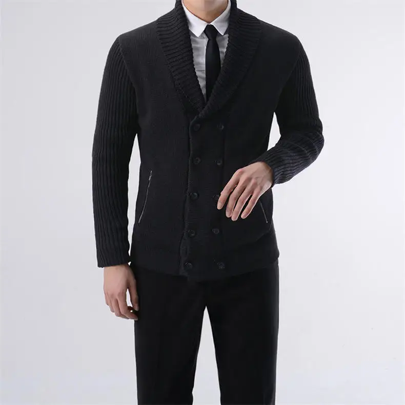 2019 Autumn New Wool Men Sweater Cardigans Winter Business Male Sweater Jacket Coat Men Shawl-Collar Raglan Sleeves Brand MuLS 07