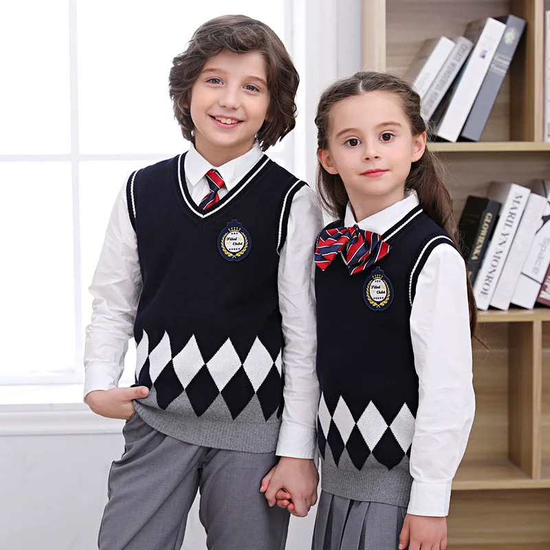 

Children's College British Wind Spring And Autumn Vest Sweater Boys And Girls Sleeveless Knitted Vest Children's School Uniform