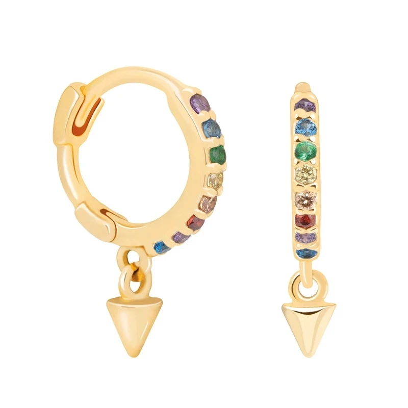 Moonmory Популярные 925 пробы серебряные серьги-кольца Huggie с радужными камнями CZ серьги для европейских женщин модные ювелирные изделия - Окраска металла: Gold Dangle