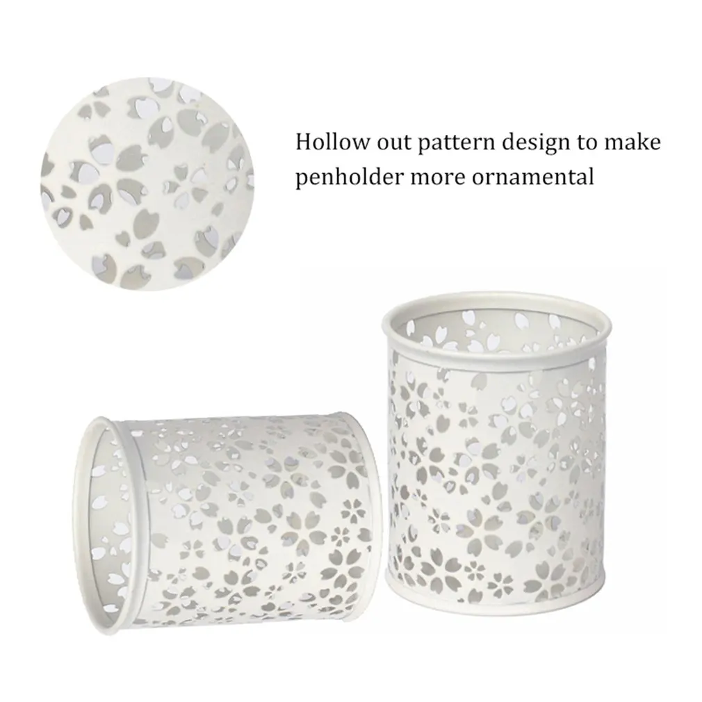 1 Pc Pen Pencil Pot Holder Container Desk Organizer Metal Hollow Flower Brush Storage