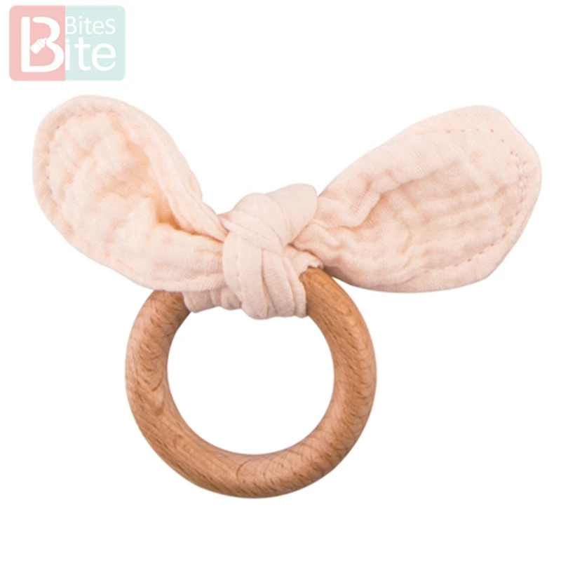 White bunny ear 1 шт. деревянный Прорезыватель для зубов с заячьими ушками, деревянные кольца, детский нагрудник, Хлопковое полотенце для самостоятельного изготовления браслета, кулон для кормления новорожденных - Цвет: White bunny ear