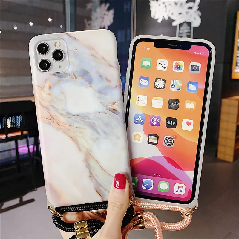 Чехол для iphone 12 11 pro xs max xr x 7 8 plus se 2020 чехол с мраморным наплечным ремнем мягкий