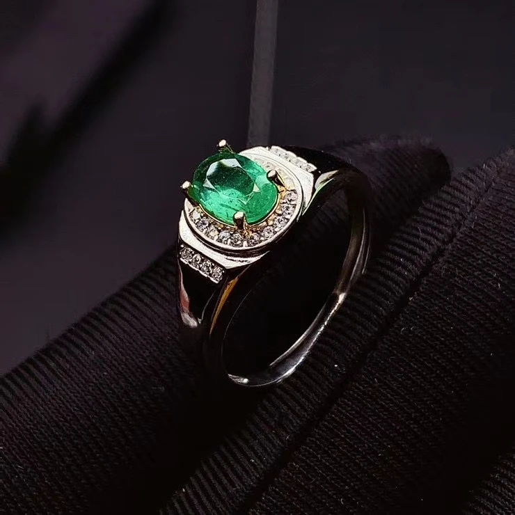 

new 925 silver men ring emerald ring Natural real emerald birthday gift good color grandeur in design pure feel engagement ring