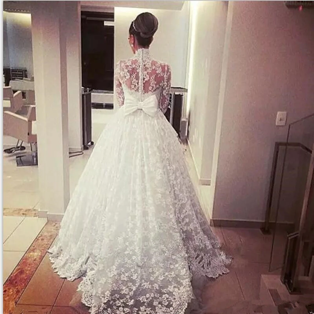 vintage-high-neck-full-lace-wedding-dresses-princess-sheer-neck-long-sleeves-wedding-gowns-    back-bow-ball-gown-bridal-gowns