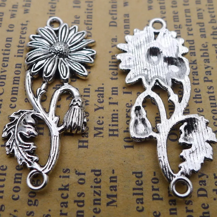 

10pcs/Lot 15x38mm Antique Silver Color Sunflower Daisy Charms Pendant For Jewelry Making DIY Jewelry Findings