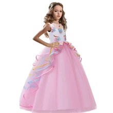 Свадебное платье с цветочным узором для девочек от 3 до 14 лет элегантные вечерние платья принцессы, элегантное красивое платье для первого причастия кружевное длинное платье из тюля