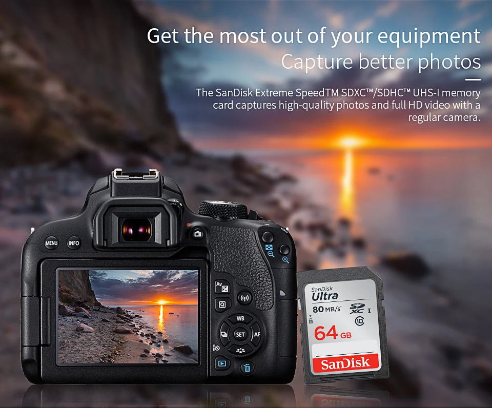 SanDisk SD карта для камеры до 80 МБ/с. Ultra карты памяти 128 Гб 64 ГБ 32 ГБ оперативной памяти, 16 Гб встроенной памяти класса 10 TF карты