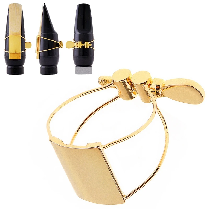 Gold-Plated Bb Clarinet Mouthpiece Ligature Clip With Flute Head Card Cap For Saxophone